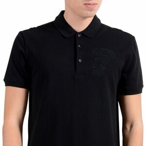 Versace Black Polo Shirt with large Medusa Embroidery